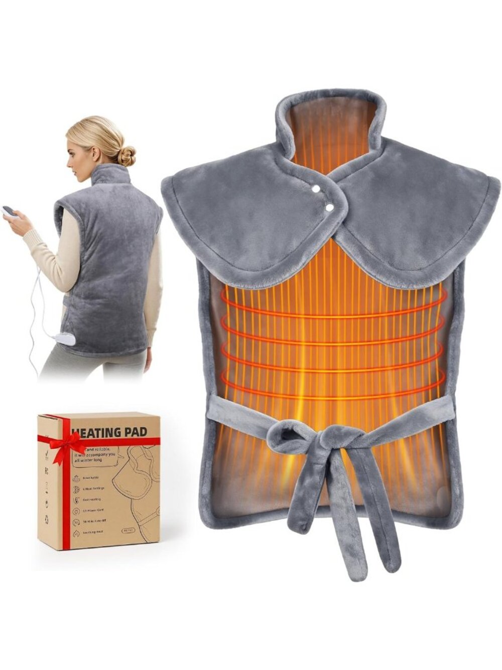 Heating Pad for Neck and Shoulders and Back, 6 Heat Settings & 4 Timer Deeper